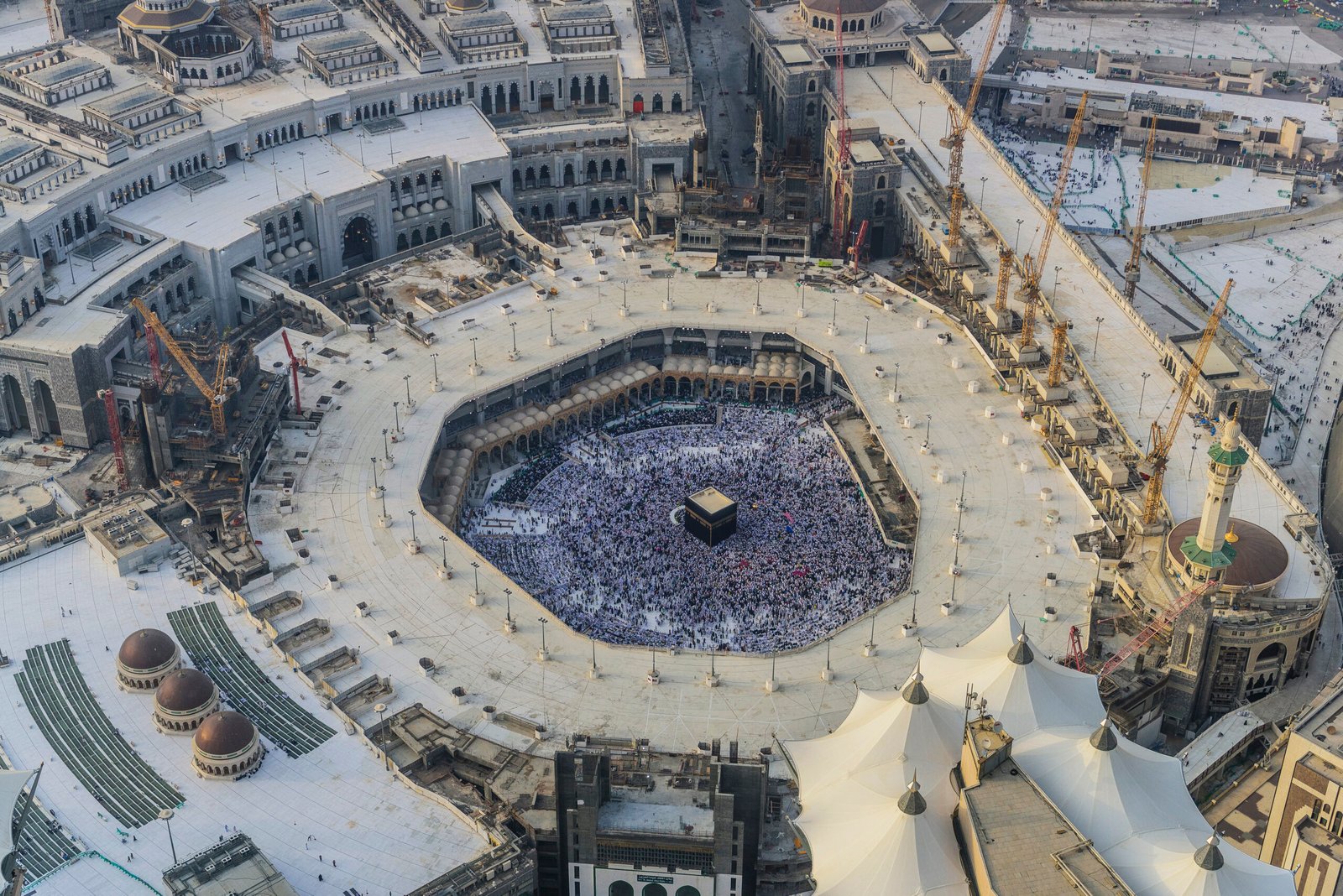 The Hajj annual Islamic pilgrimage to Mecca, Saudi Arabia, the holiest city for Muslims. Aerial view.